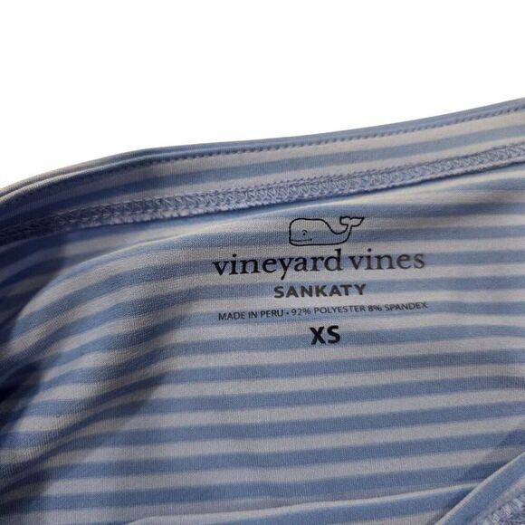 Vineyard Vines Sankaty Top Womens XS Blue Stripe Boat Neck Essential Stretch Tee - Picture 3 of 5